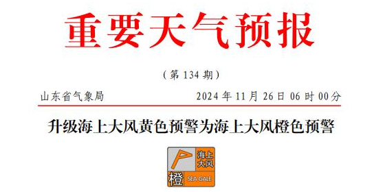 山东海上大风橙色预警，，，，，部分口岸或暂停作业